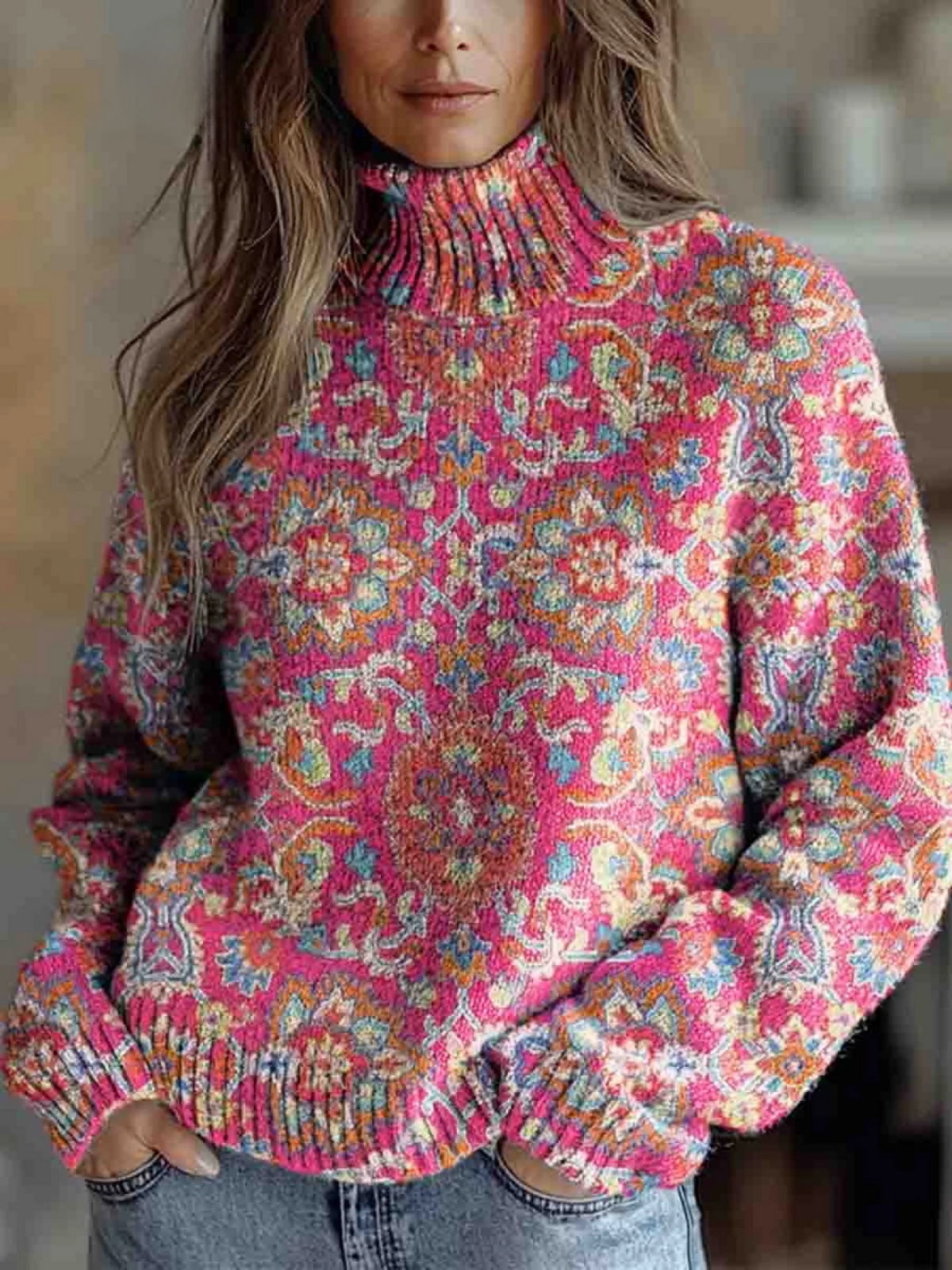 Martha - Vintage-Inspired Floral Turtleneck