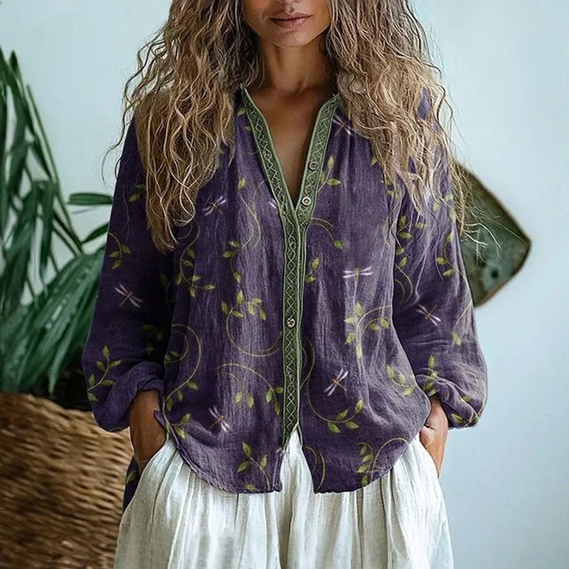 Brianna | Timeless Vintage Leaf Pattern Blouse