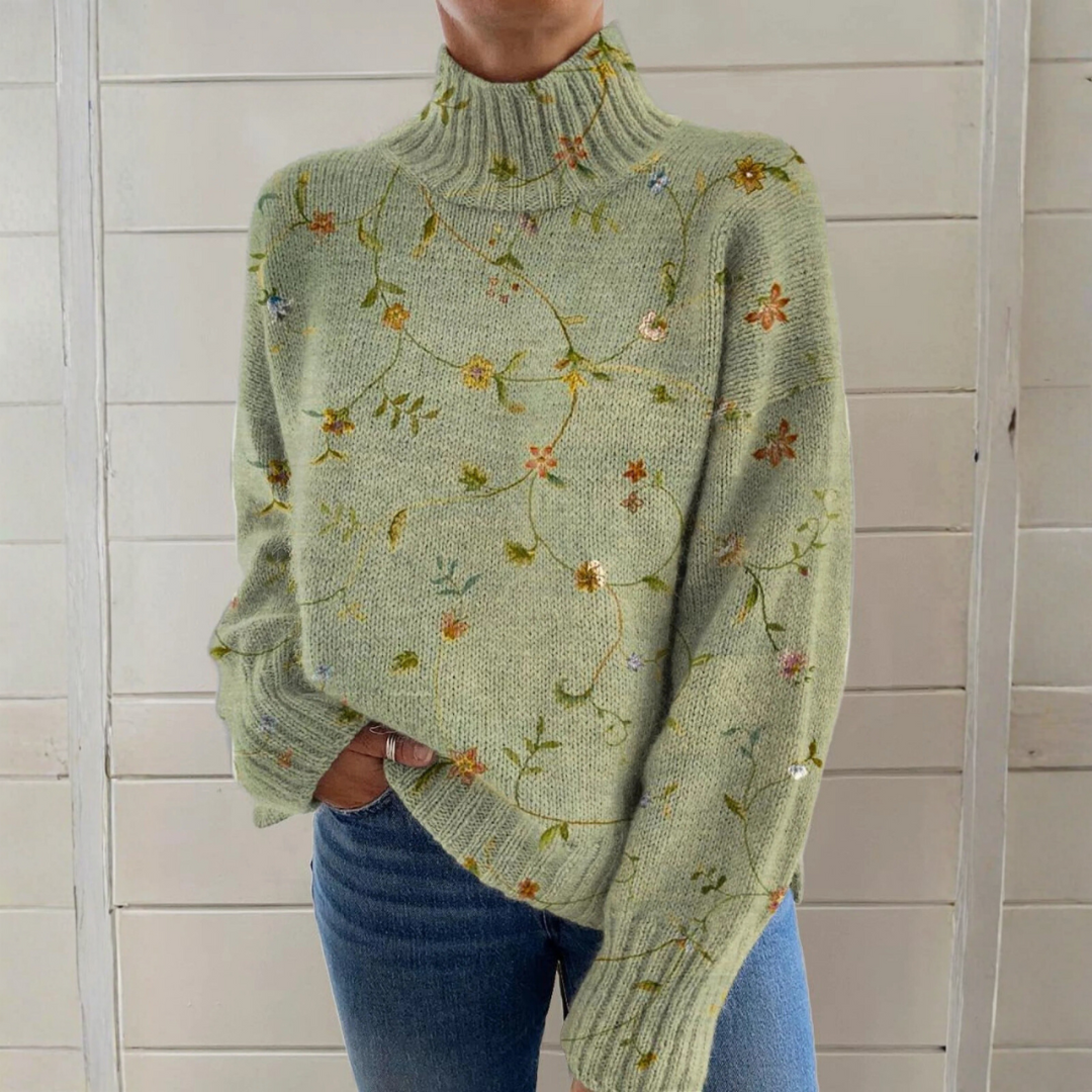 Mila - Long-Sleeve Sweater with Floral Design