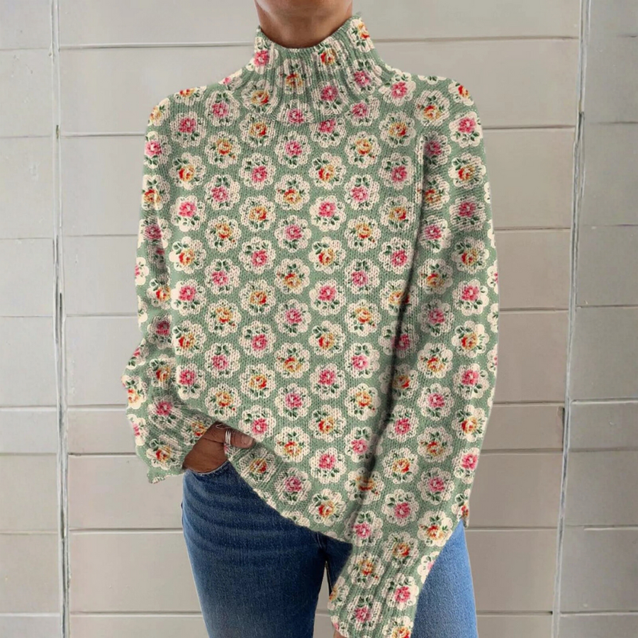 Caroline - Turtleneck Sweater with Floral Print