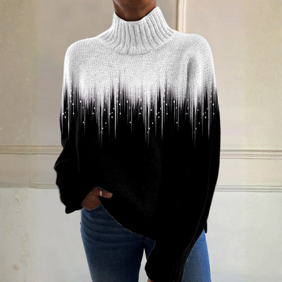 Penelope - Turtleneck Sweater with Romantic Flash Ray Print