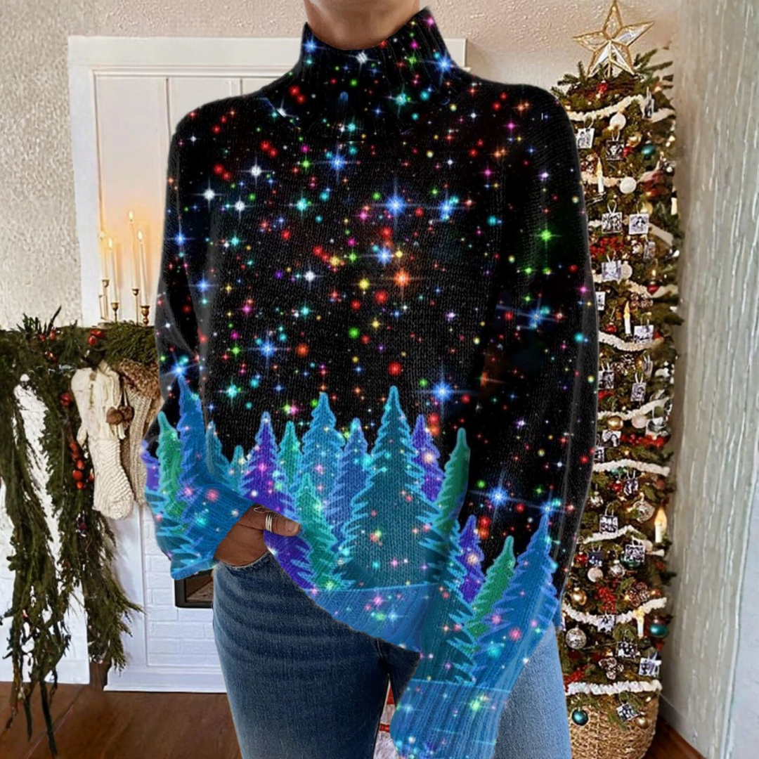 Zoe - Sparkling Christmas Print Turtleneck Sweater