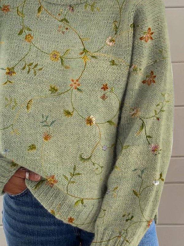 Mila - Long-Sleeve Sweater with Floral Design