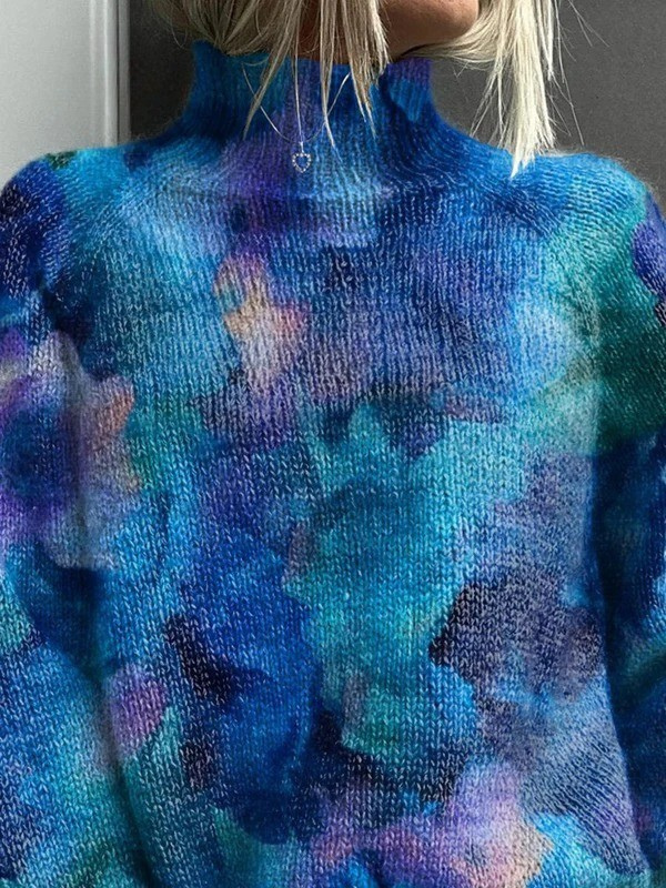 Mia - Turtleneck Sweater with Abstract Water Floral Print