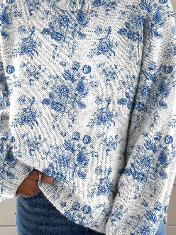 Hannah - Floral Print Turtleneck Sweater with Artistic Design