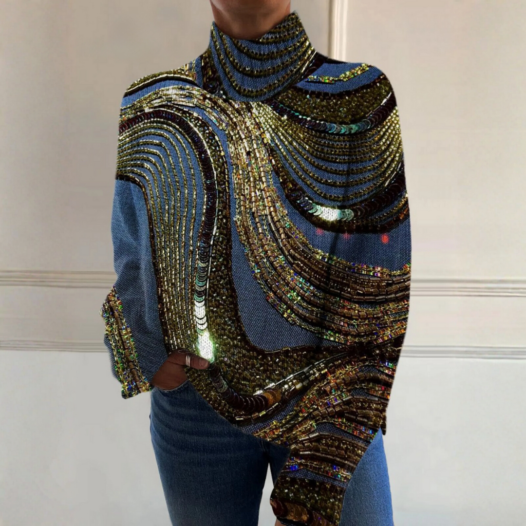 Natalie - Elegant Beaded Knit Turtleneck Sweater