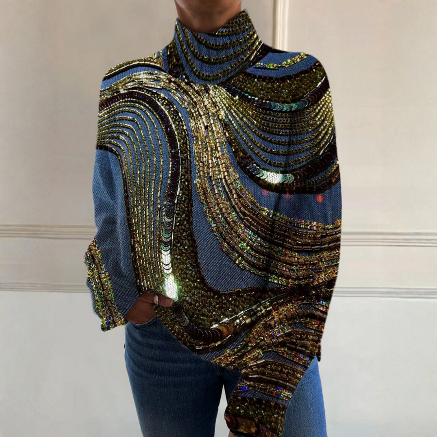 Natalie - Elegant Beaded Knit Turtleneck Sweater