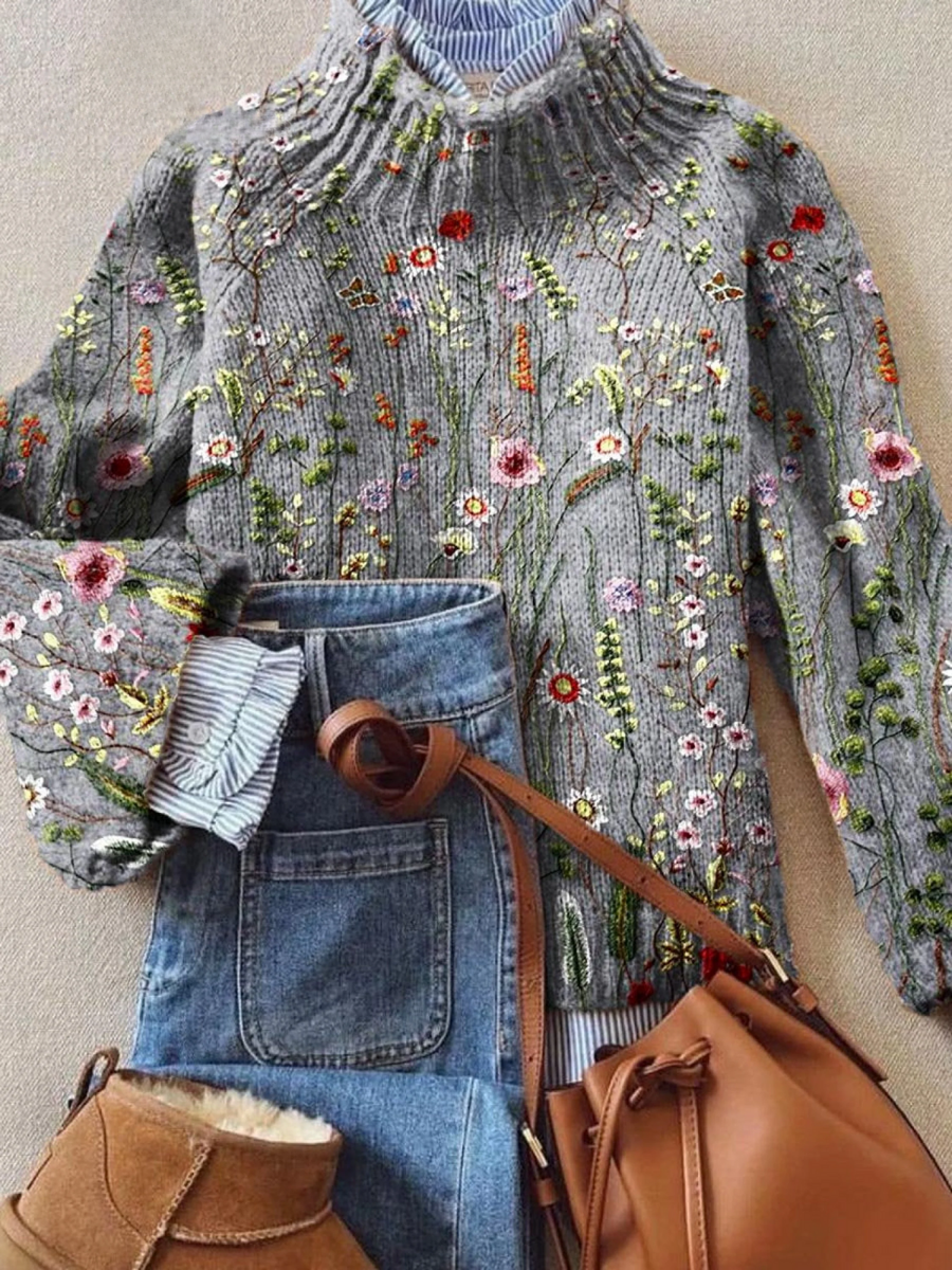 Maurine | Retro Floral Knit Pullover