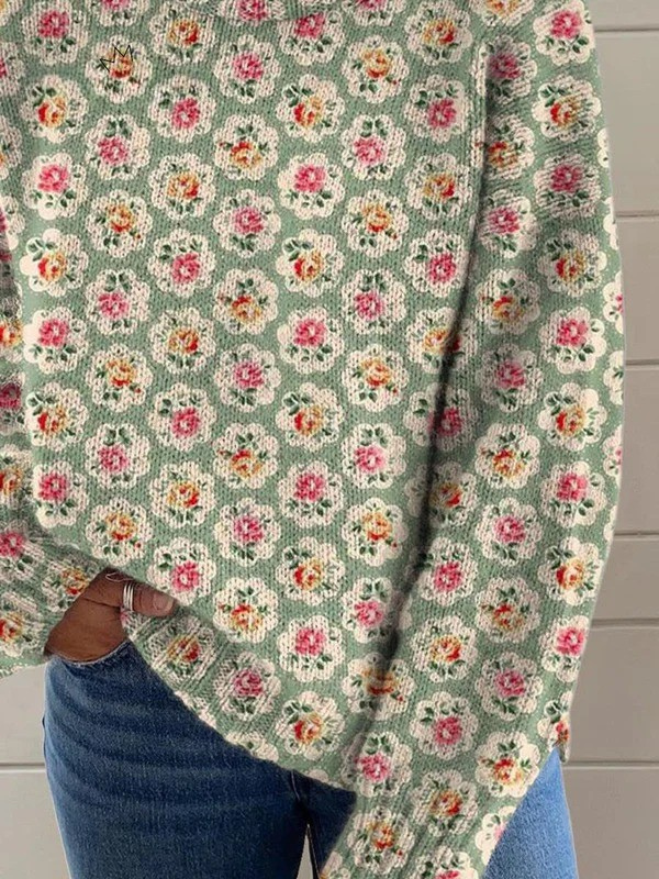 Caroline - Turtleneck Sweater with Floral Print