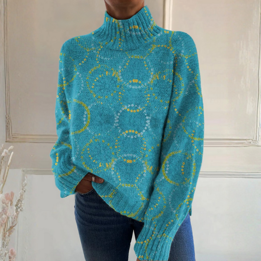 Lila - Vibrant Circular Art Print Turtleneck Sweater
