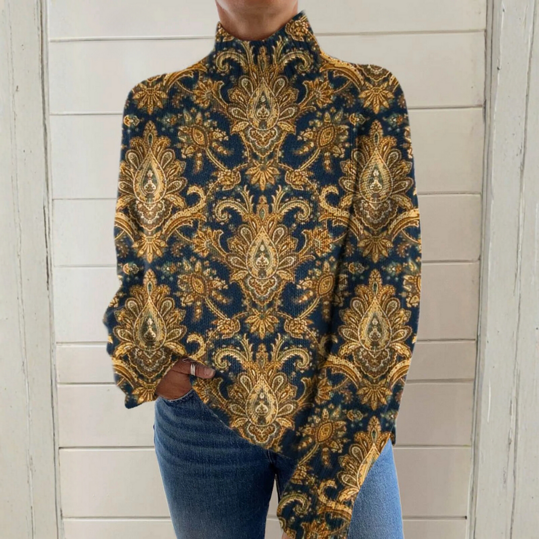 Emma - Artistic Vintage Floral Turtleneck Sweater