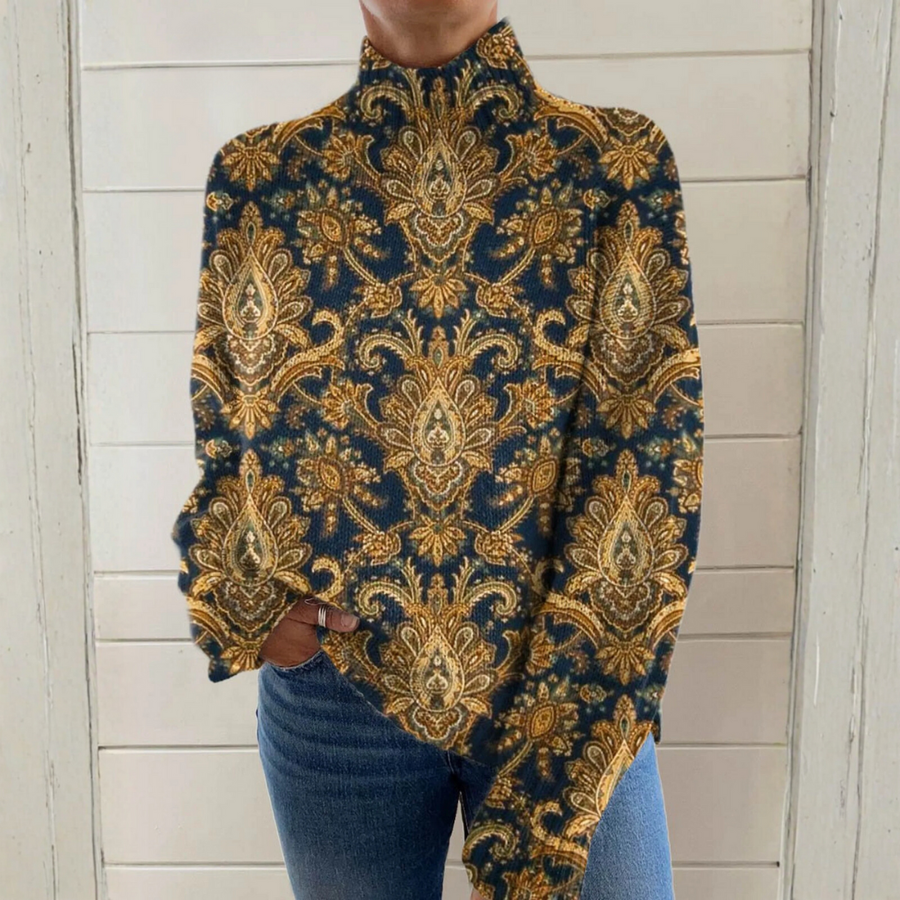 Emma - Artistic Vintage Floral Turtleneck Sweater