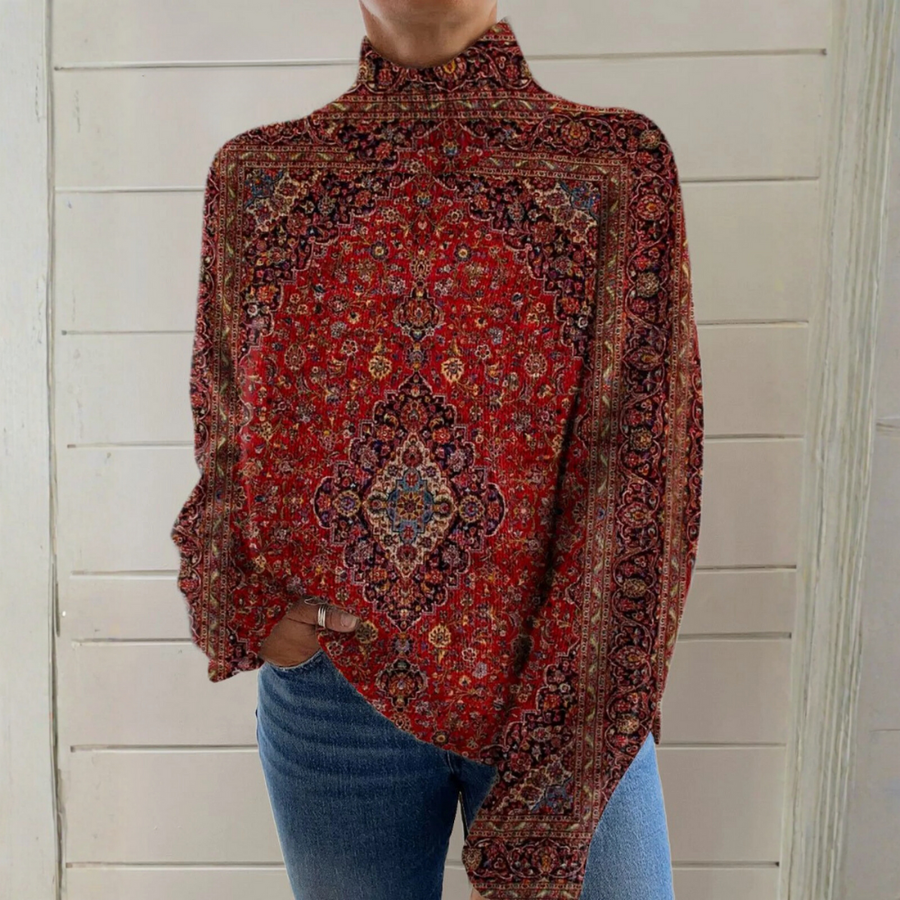 Chloe - Retro-Inspired Knit Turtleneck Sweater with Art Print