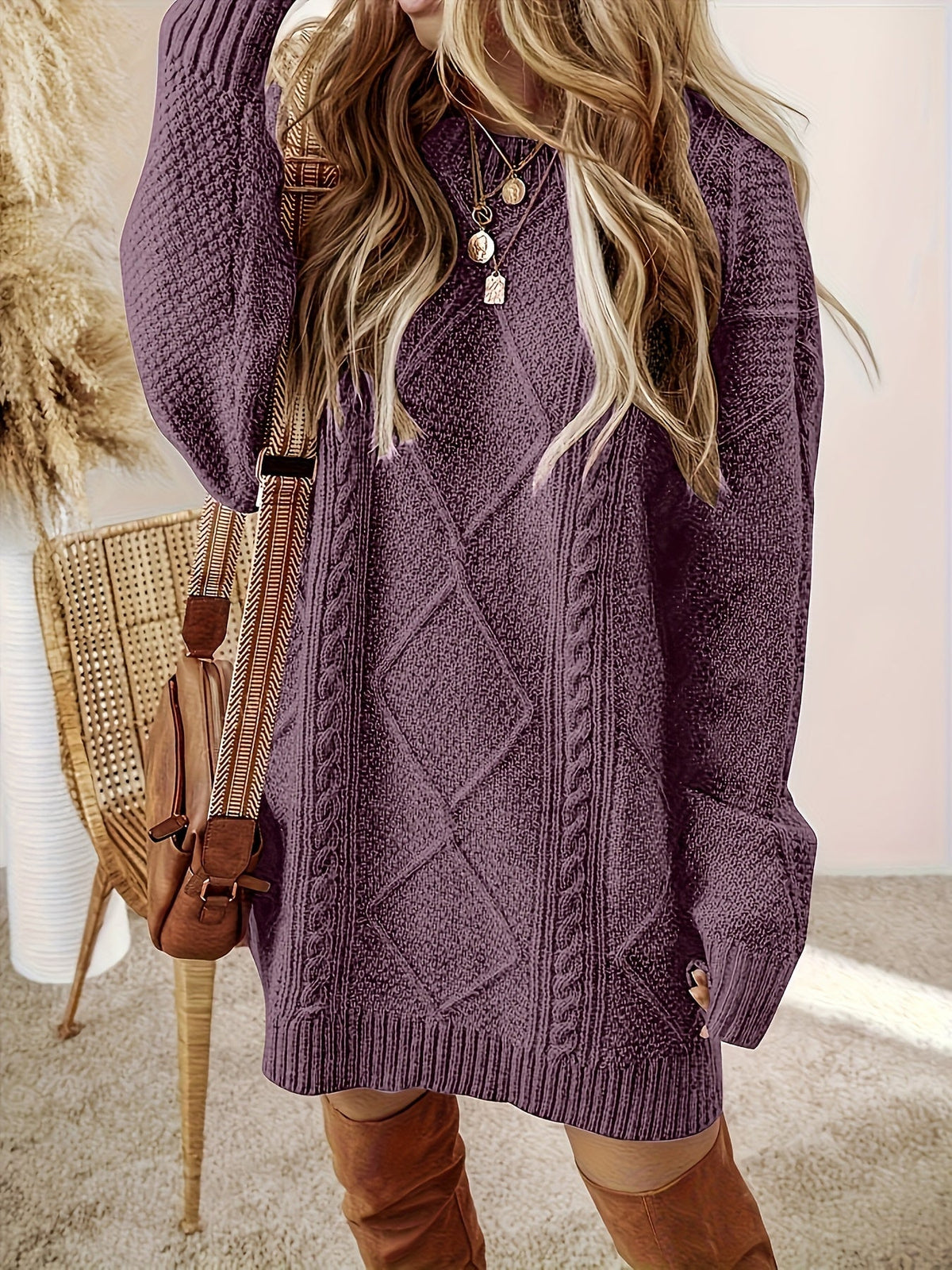 Helene | Textured Cable Knit Sweater Dress