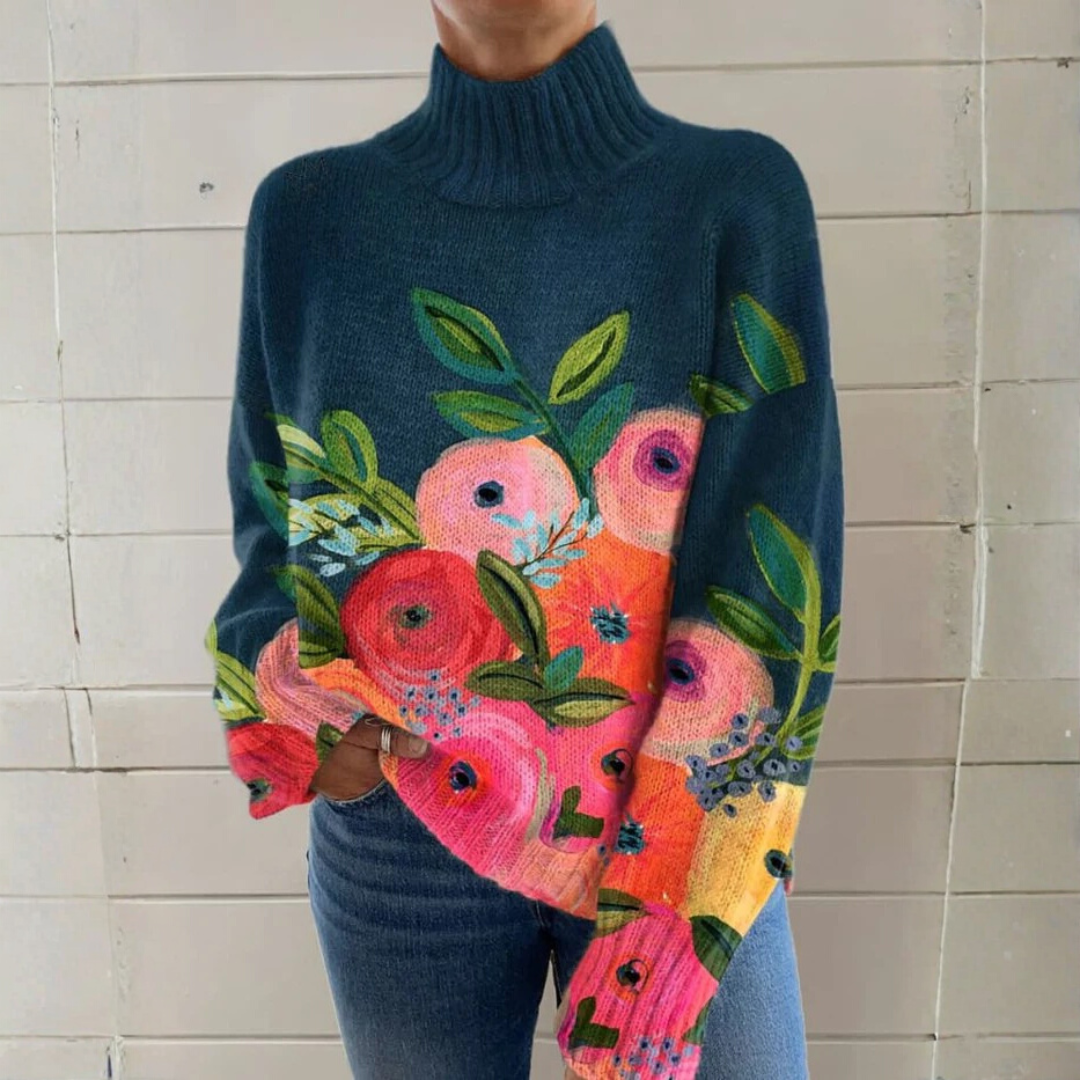 Abigail - Vintage Floral Turtleneck Sweater