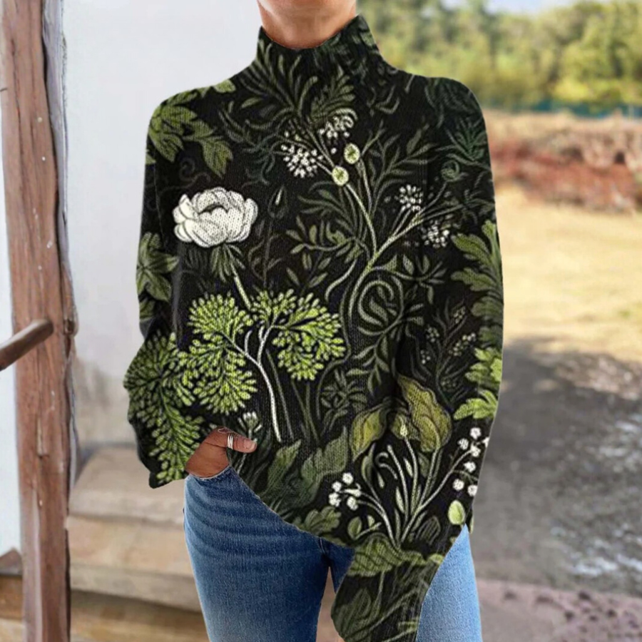 Lily - Retro Floral Knit Sweater