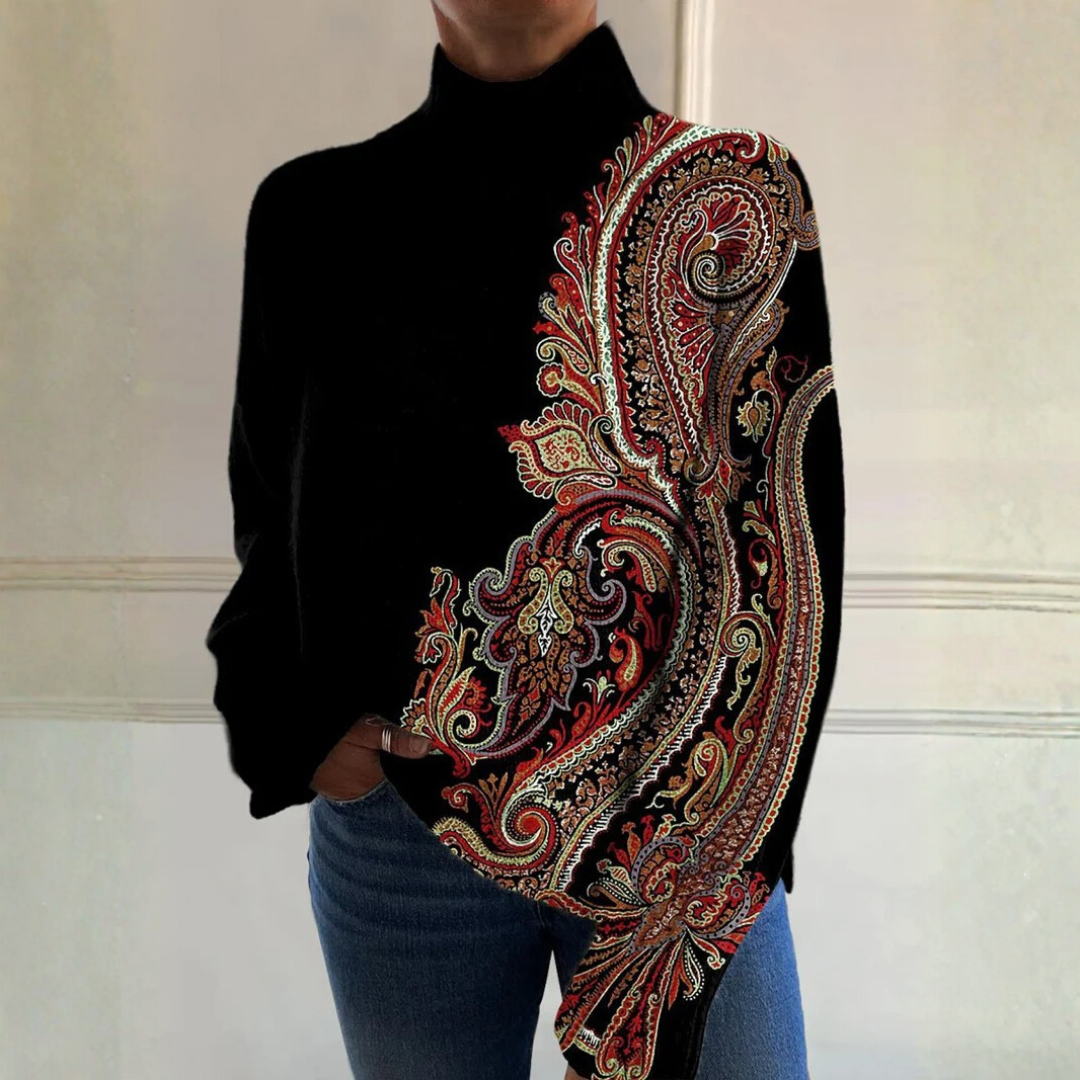 Charlotte - Vintage-Inspired Turtleneck Sweater with Retro Print