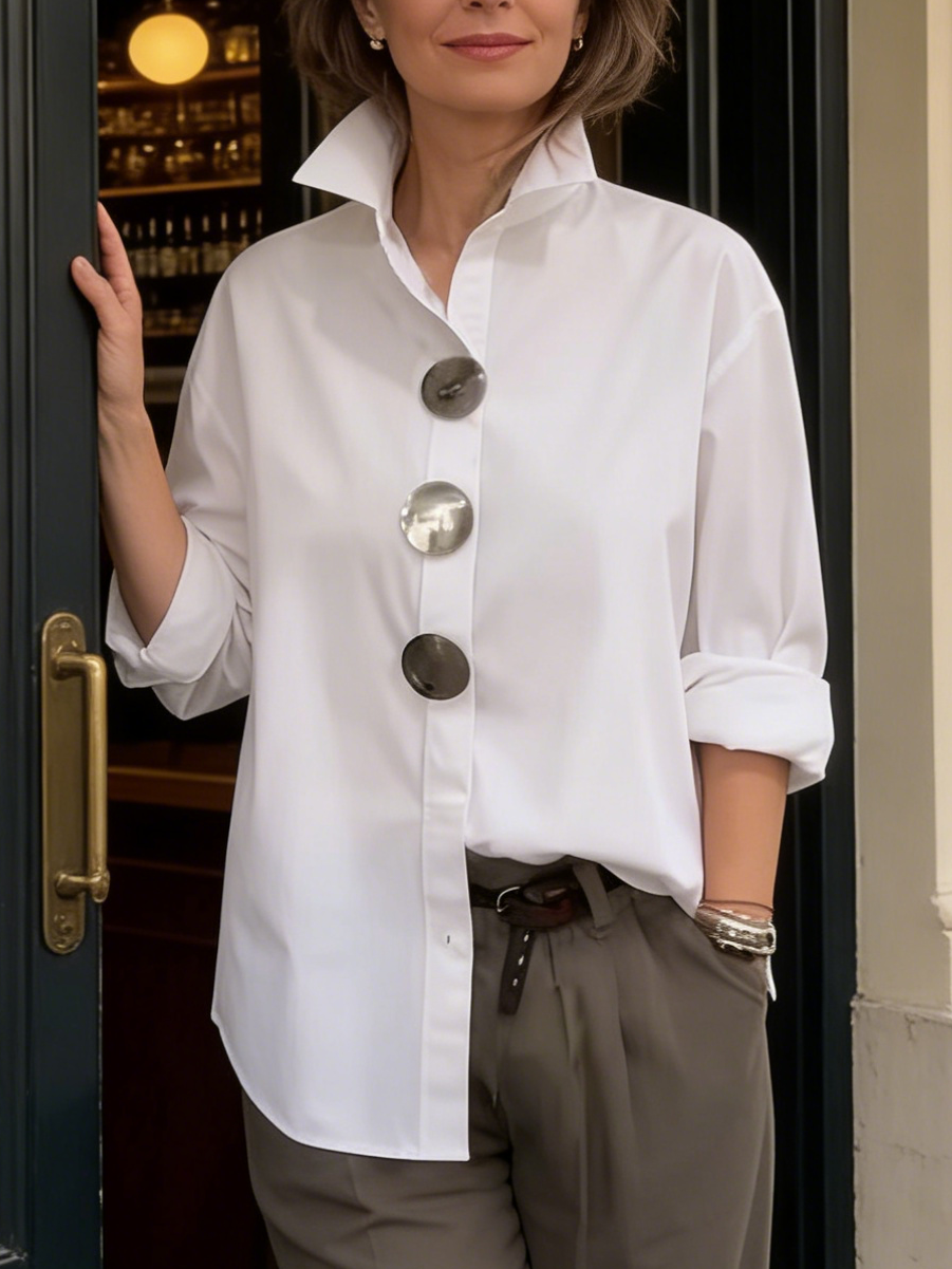 Rosalind | Statement Button Stand Collar Blouse