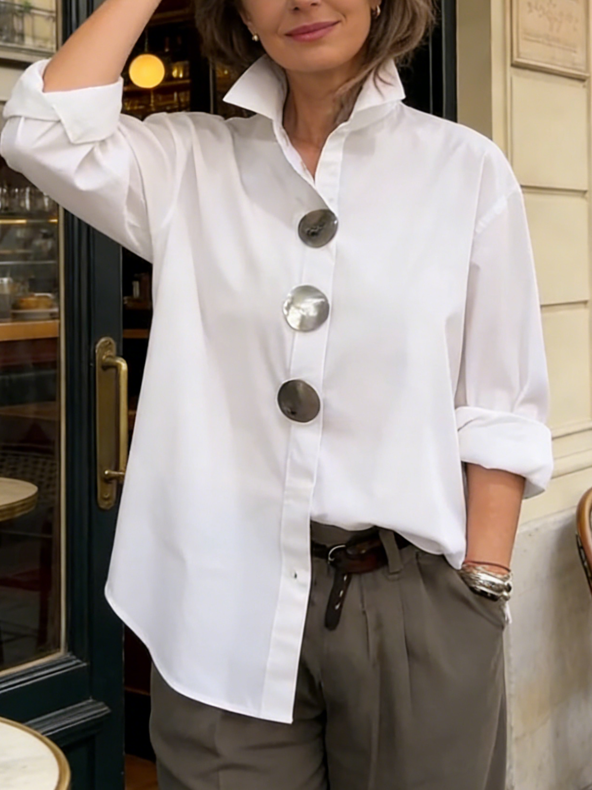 Rosalind | Statement Button Stand Collar Blouse