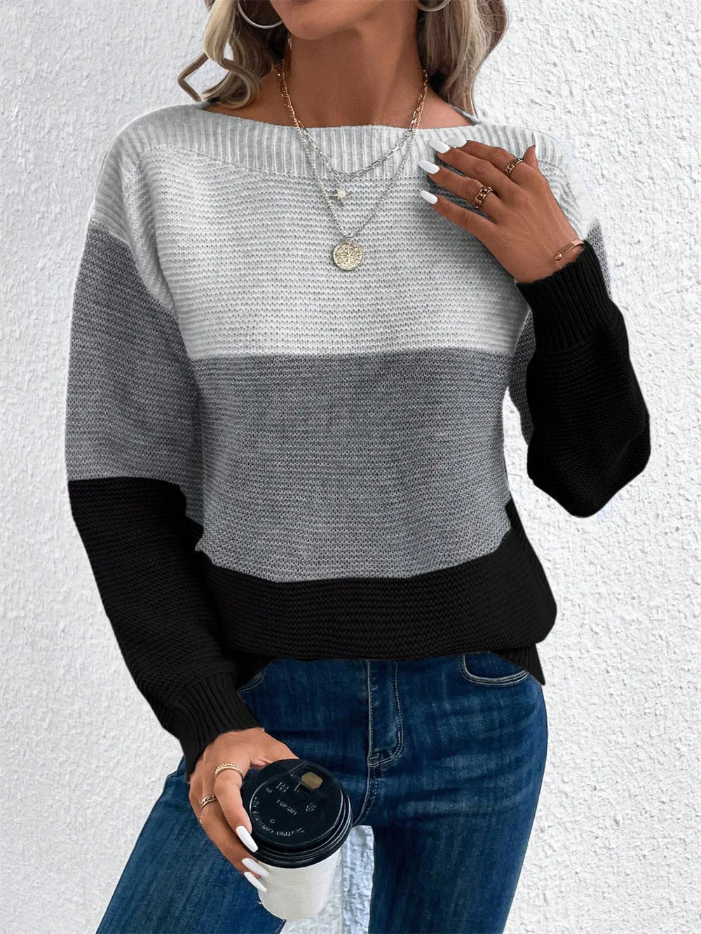Nancy | Cozy Knitted Patchwork Pullover