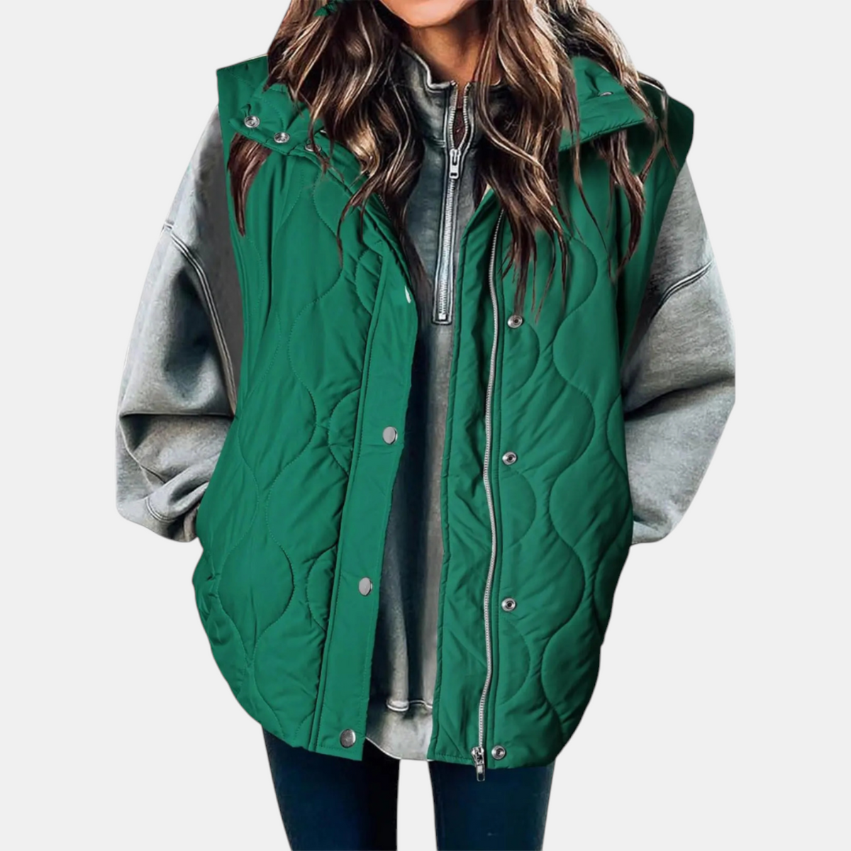 Channon | Women's Puffer Vest Quilted Zip Up Snap Button Sleeveless Coat