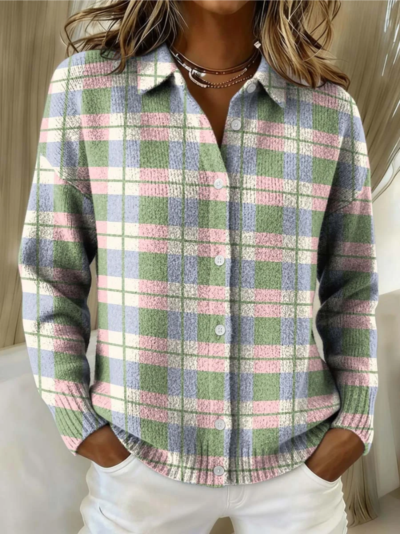 Margot | Soft Pastel Plaid Button-Up Cardigan