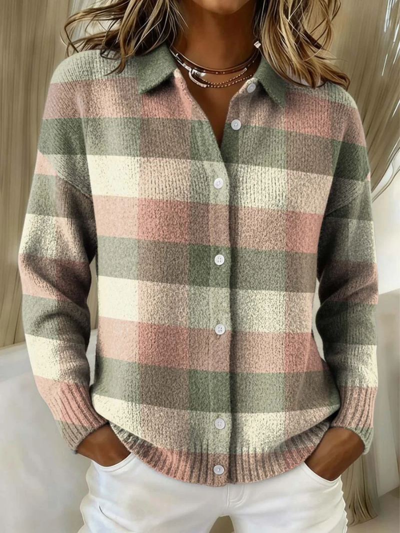 Grace | Soft Pastel Plaid Knit Cardigan