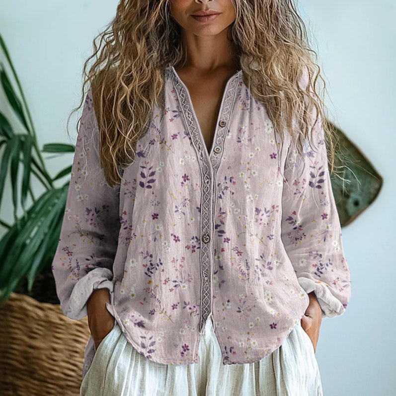 Brianna | Timeless Vintage Leaf Pattern Blouse