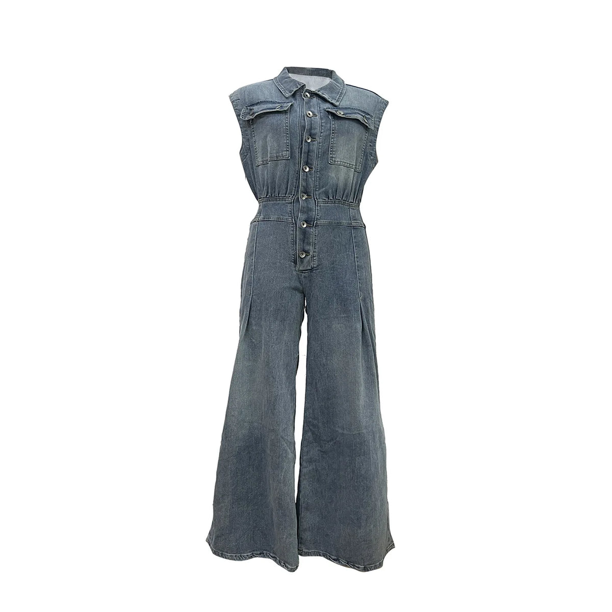 Stella | Wide-Leg Denim Jumpsuit with Cinched Waist