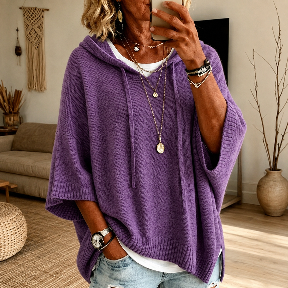 Elodie – Lavender Knit Poncho