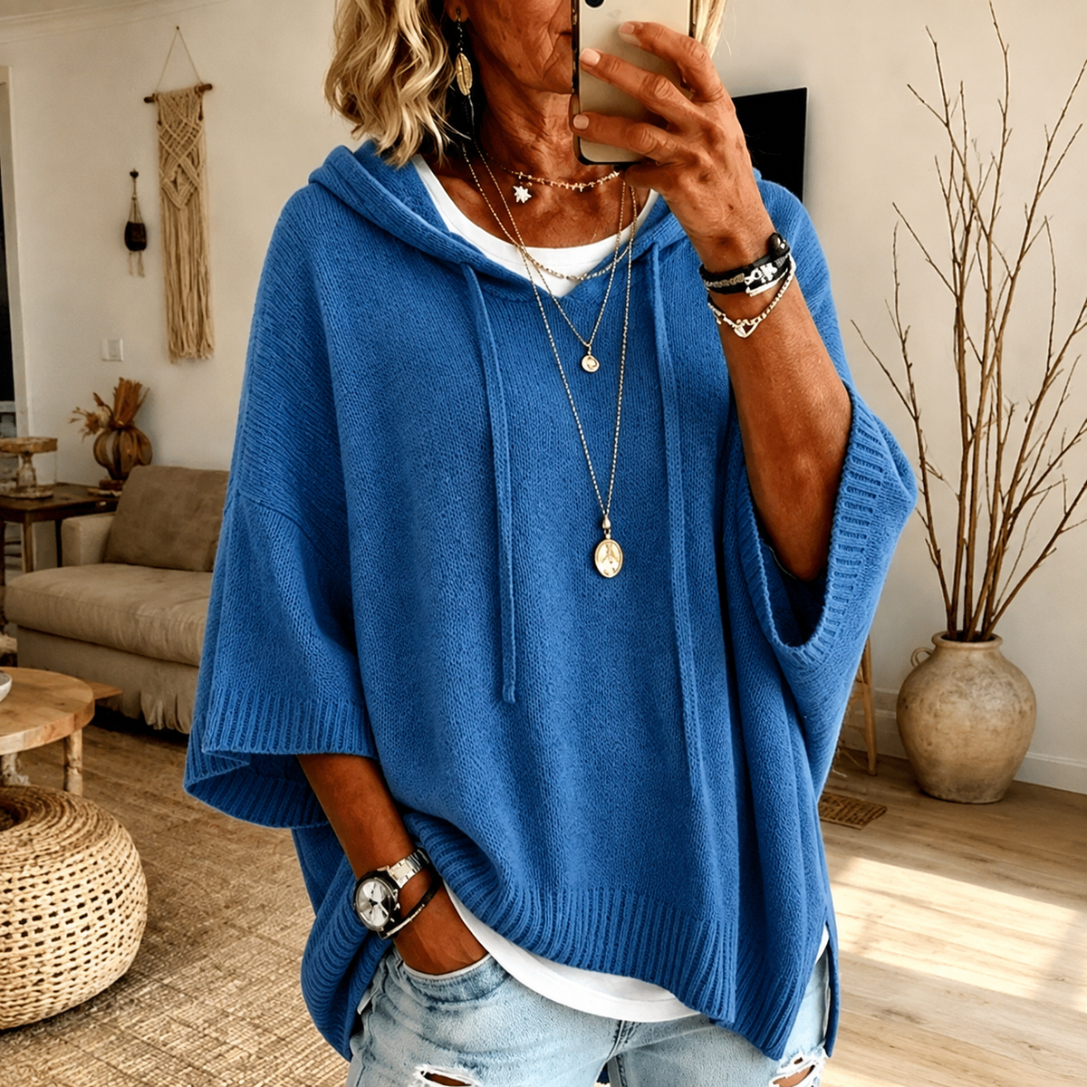 Amelie – Cozy Blue Poncho Sweater