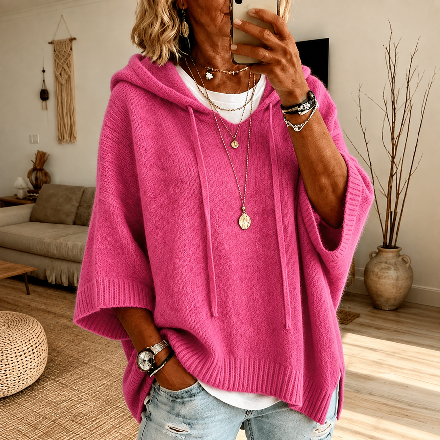 Chloe – Blush Pink Poncho Sweater