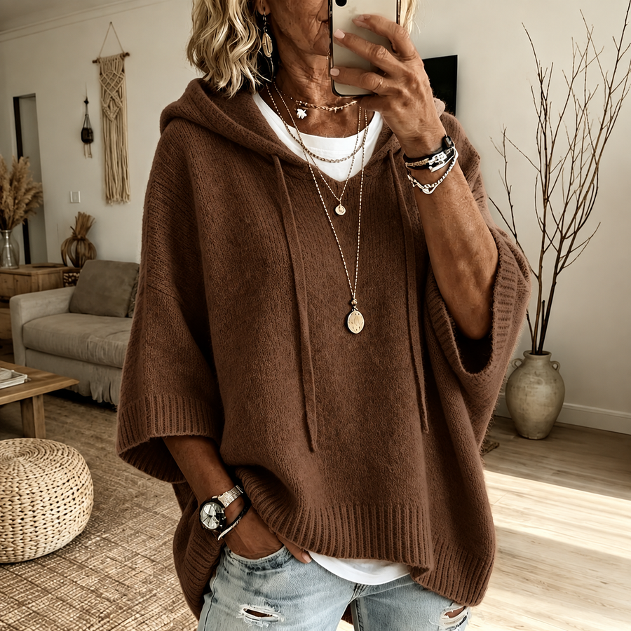 Louise – Cozy Brown Poncho Sweater