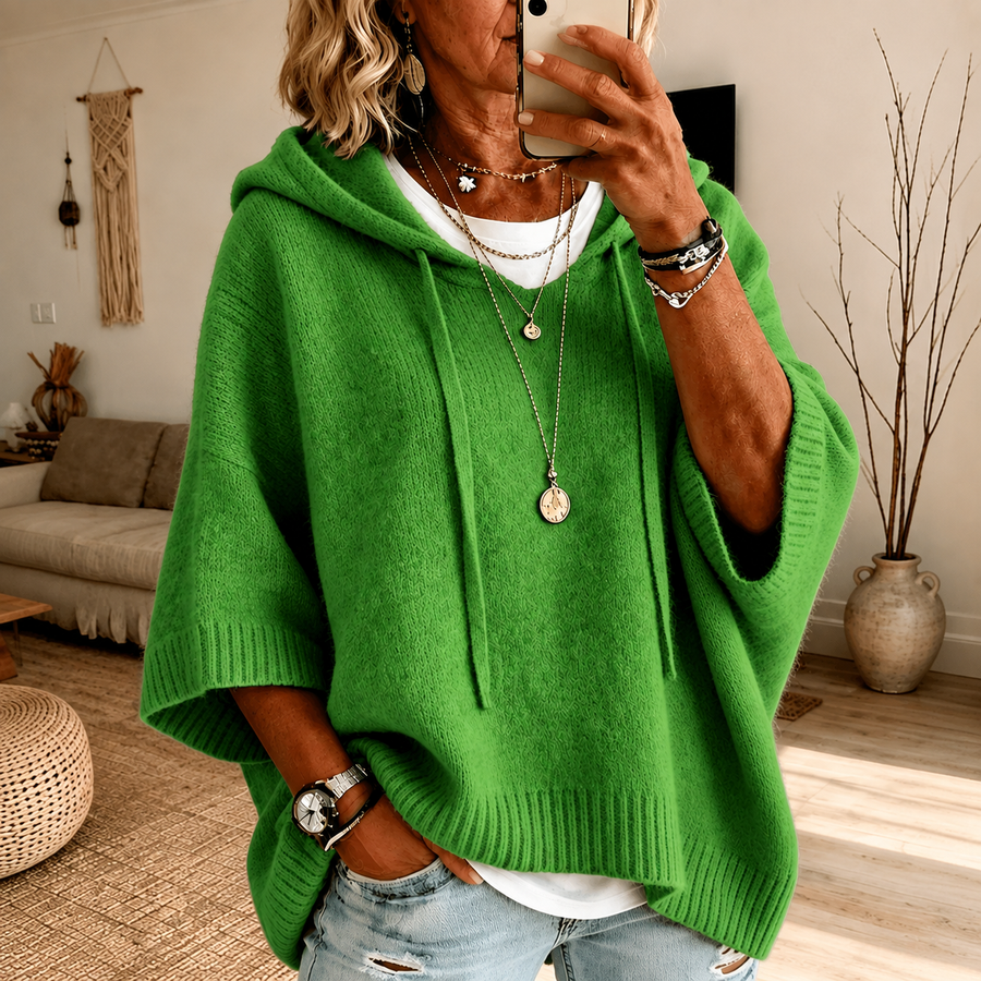 Margaux – Emerald Green Poncho Sweater