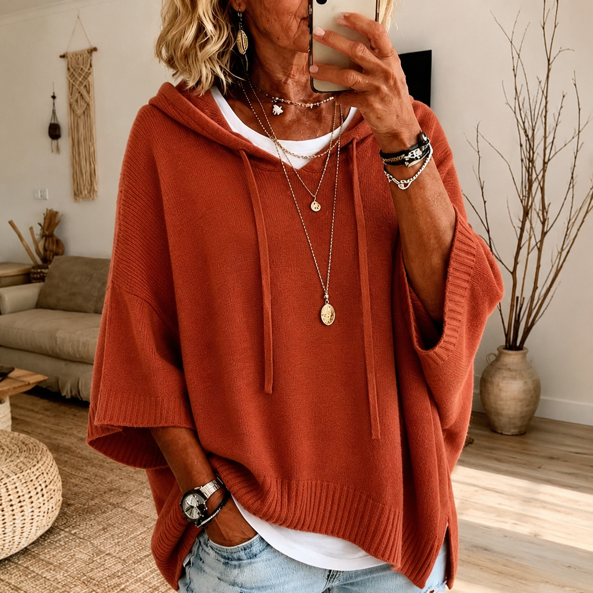 Oceane – Terra Cotta Knit Poncho