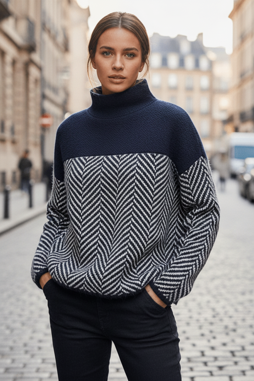 Felina Stand-Up Collar Knit Sweater