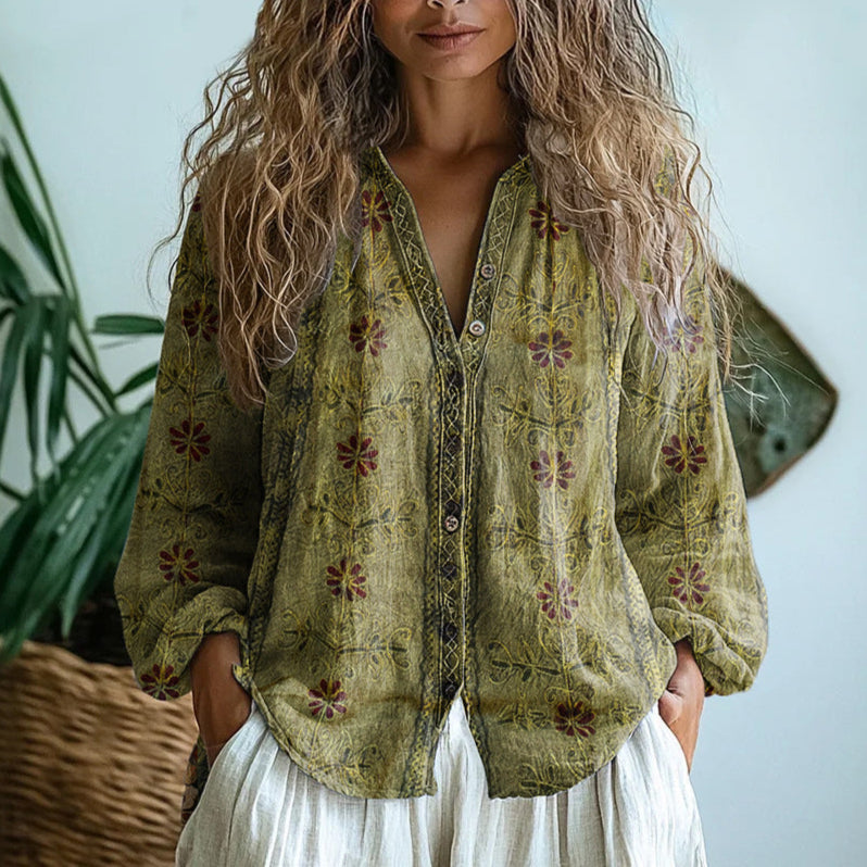 Brianna | Timeless Vintage Leaf Pattern Blouse