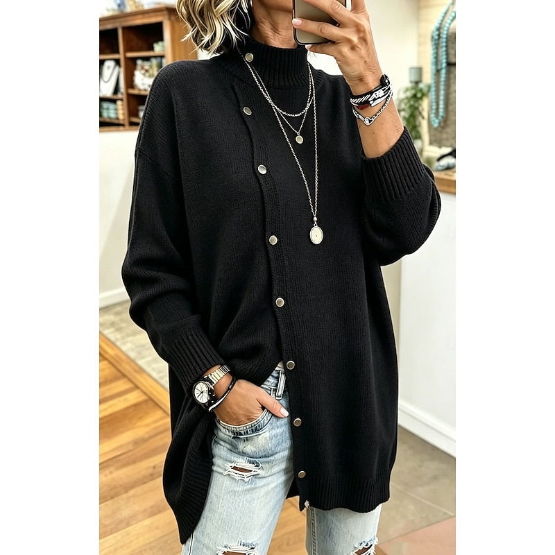 Sharon | Longline Turtleneck Cardigan with Buttons