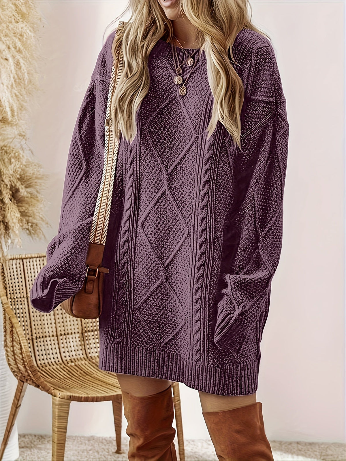 Helene | Textured Cable Knit Sweater Dress