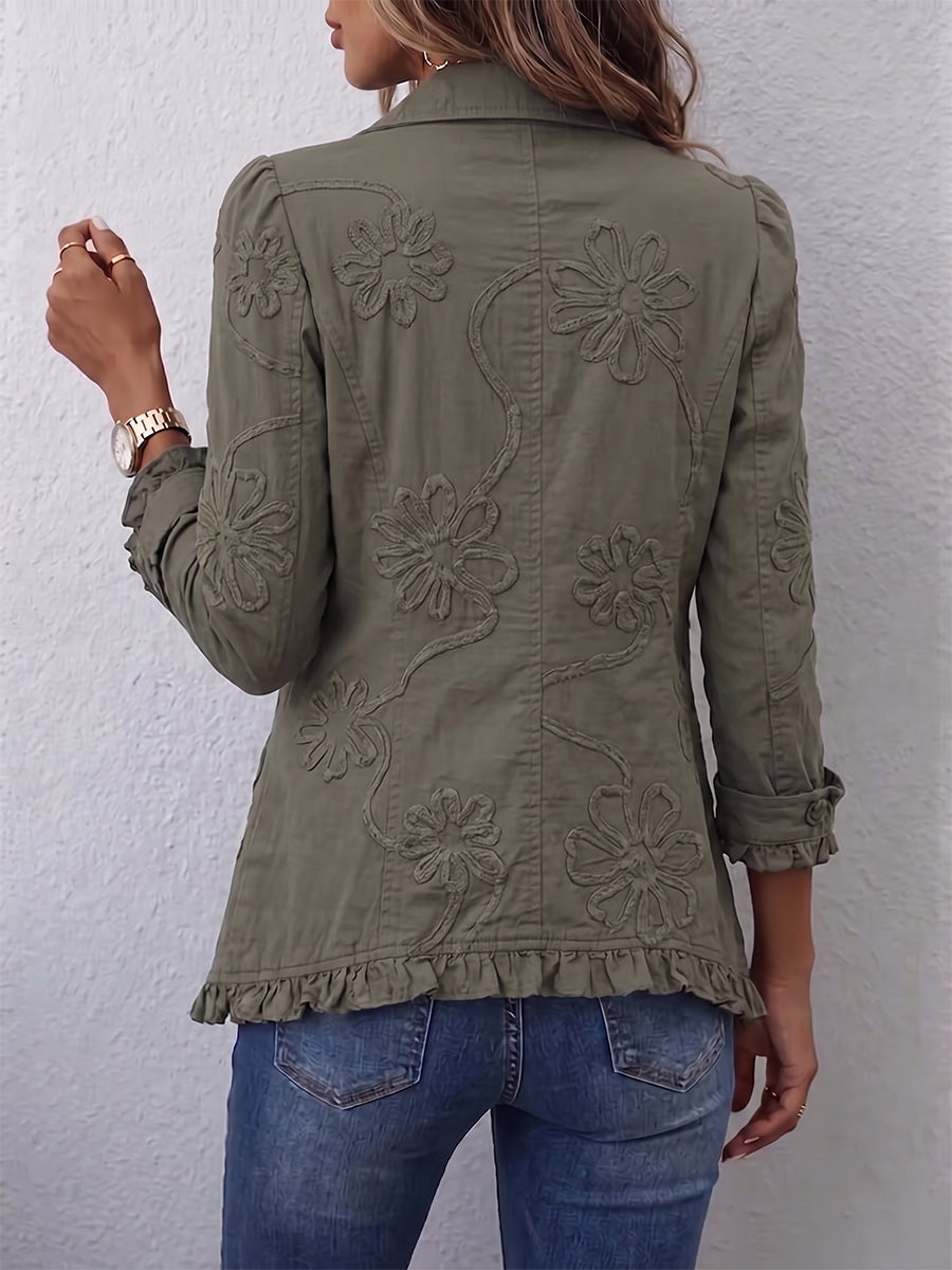Gaella| Boho-Chic Floral Utility Ruffled Trim Jacket