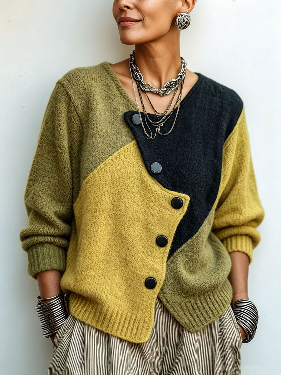 Catherine | Asymmetrical Color-Block Knit Pullover