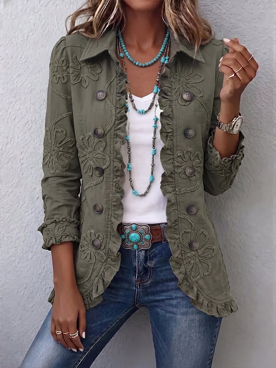 Gaella| Boho-Chic Floral Utility Ruffled Trim Jacket