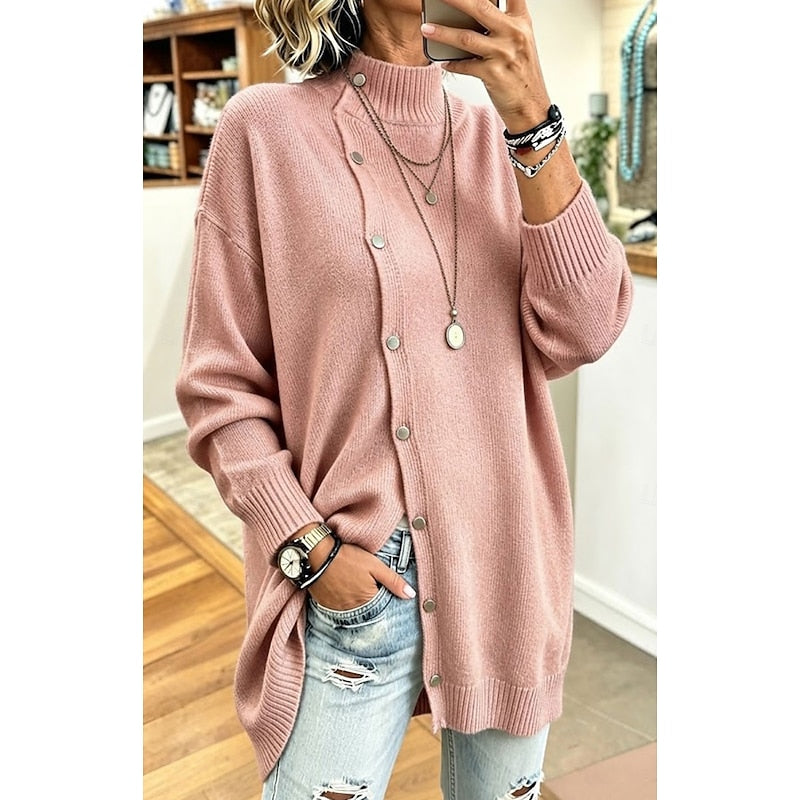 Sharon | Longline Turtleneck Cardigan with Buttons