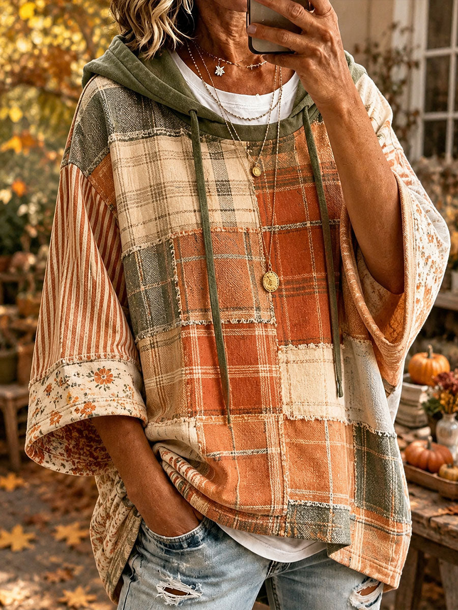 Ana | Cozy Oversized Hoodie with Autumn Patchwork Design