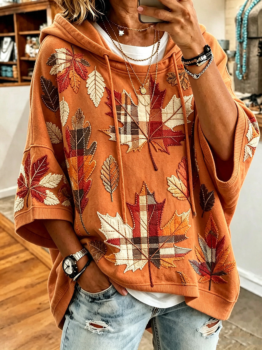 Otilia | Oversized Hoodie with Autumn Leaf Print