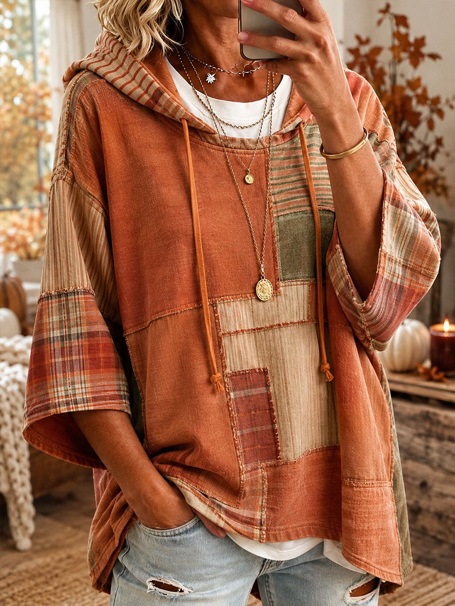 Sorina | Oversized Hoodie in Warm Autumn Patchwork