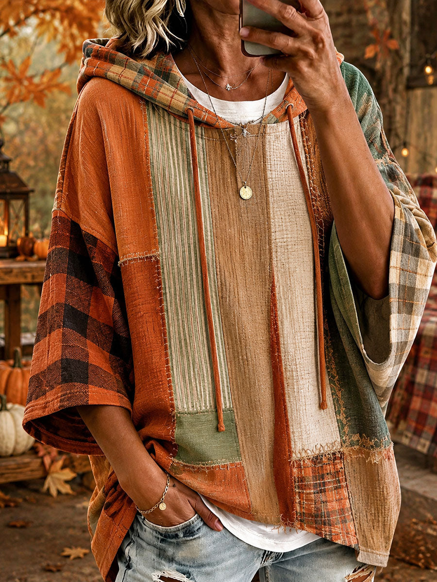 Andrea | Oversized Hoodie in Warm Autumn Patchwork