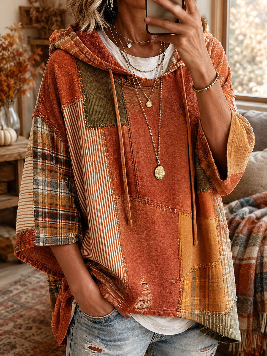Raluca | Oversized Hoodie with Autumn Patchwork Design